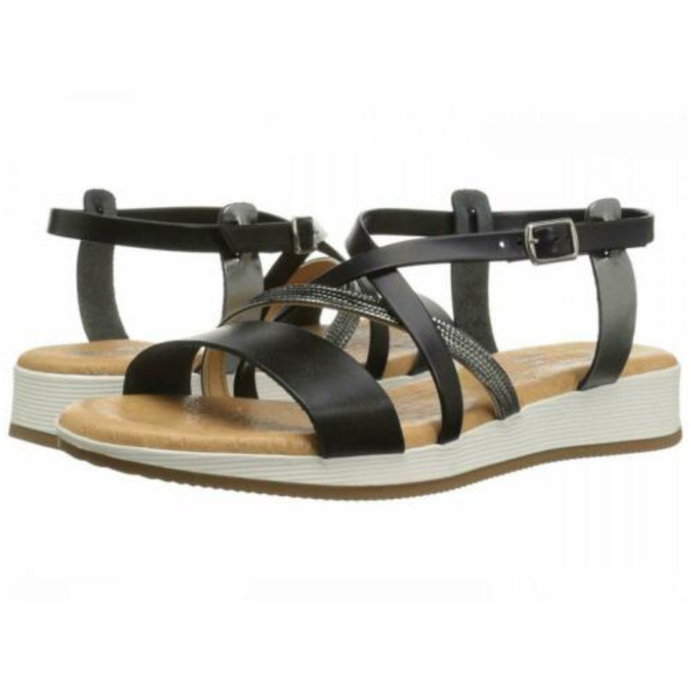 NEW Eric Michael Women Meredith Black Reptile Embossed Pewter Chunky Slide Strap